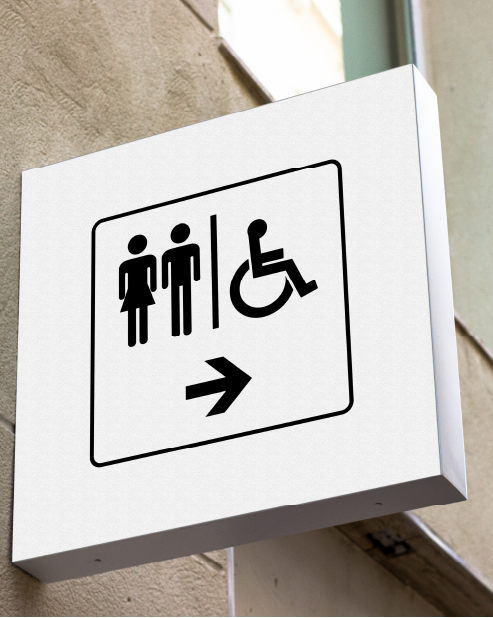 Adesivo servizi igienici completo con contorno e freccia a destra