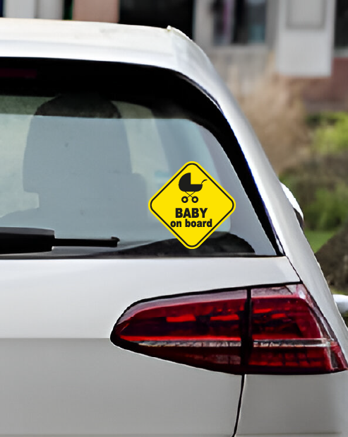 Adesivo "Baby on Board" con passeggino stilizzato