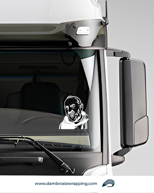 Stylized Padre Pio Truck Windshield Sticker