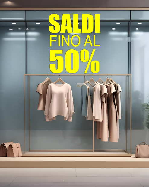 Adesivo scritta "Saldi fino al 50%"