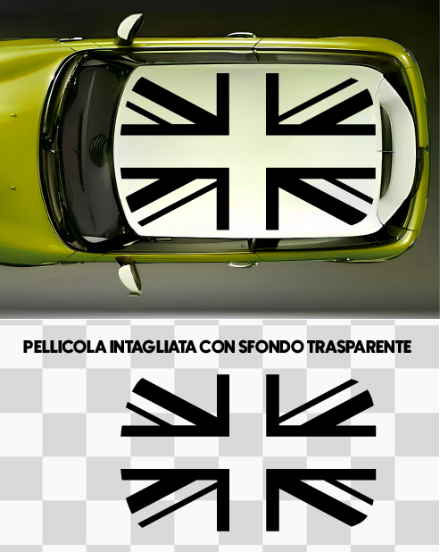 Mini Cooper Roof Sticker Kit - Stylized English Flag Black/White