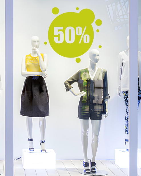 Adesivo "50%" con cerchio e bolle