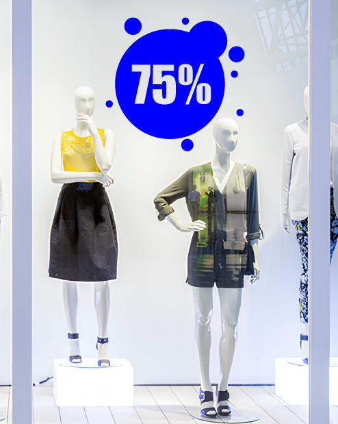 Adesivo "75%" con cerchio e bolle