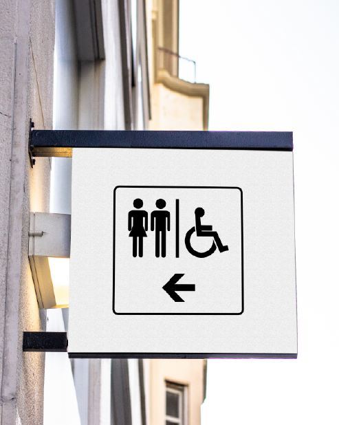 Adesivo servizi igienici completo con contorno e freccia a sinistra