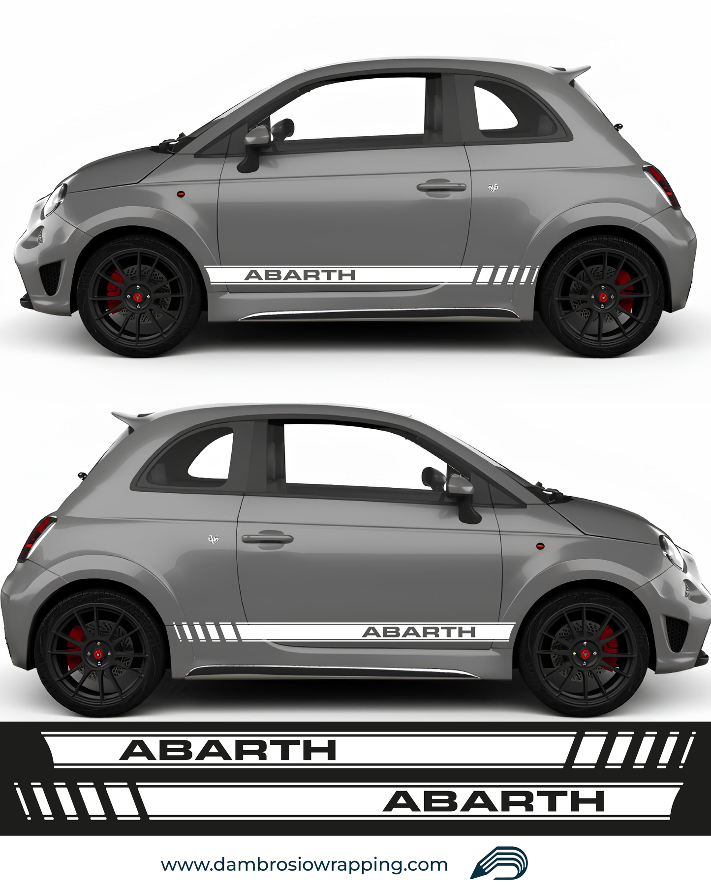 Kit Sport Fasce Adesive Laterali con scritta Abarth 595 / 695 - Bianche
