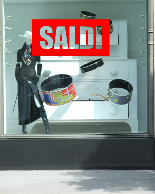 Adesivo "SALDI" con contorno