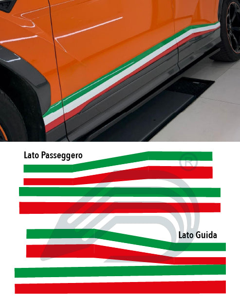 Kit Adesivi Fasce Laterali Lamborghini Urus | Bandiera Italia Tricolore