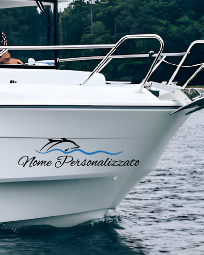 Adesivo "Nome personalizzato" con grafica delfino e onde