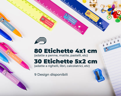 Kit 110 Adesivi Personalizzati per Materiale Scolastico